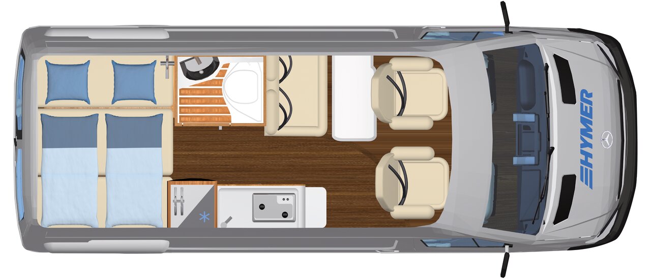 Hymer Free S 600 Campus "Premium" pohjapiirustus — päivänäkymä